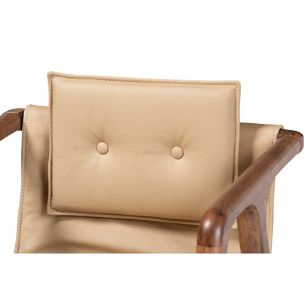 Baxton Studio Marcena Mid-Century Modern Beige Imitation Leather Upholstered and Walnut Brown Finished Wood 7-Piece Dining Set