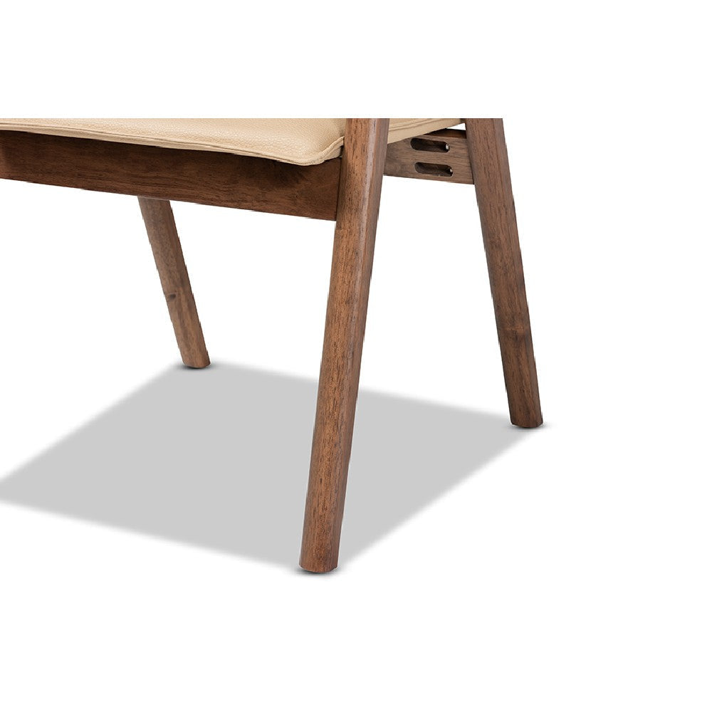 Baxton Studio Marcena Mid-Century Modern Beige Imitation Leather Upholstered and Walnut Brown Finished Wood 7-Piece Dining Set