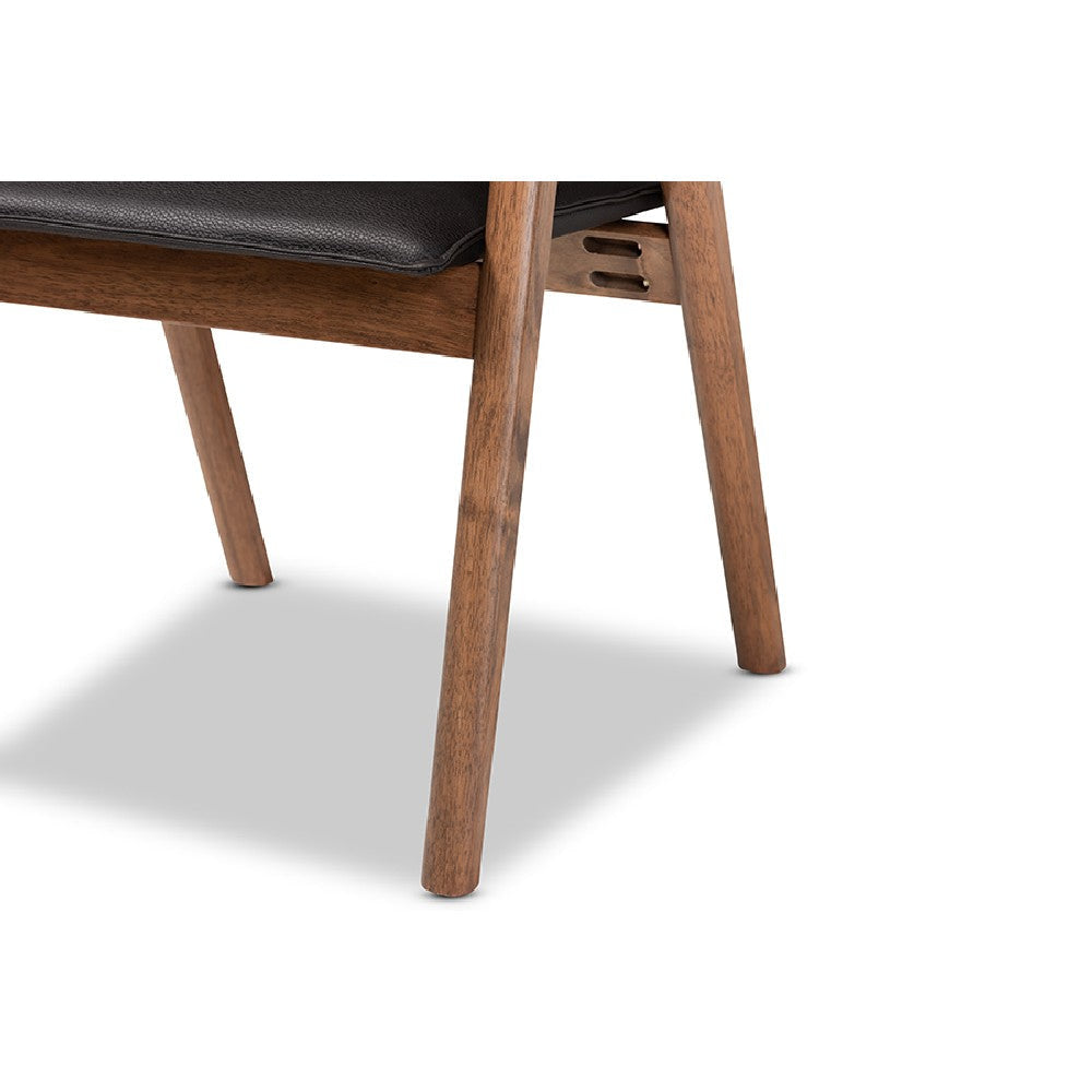 Baxton Studio Marcena Mid-Century Modern Black Imitation Leather Upholstered and Walnut Brown Finished Wood 7-Piece Dining Set