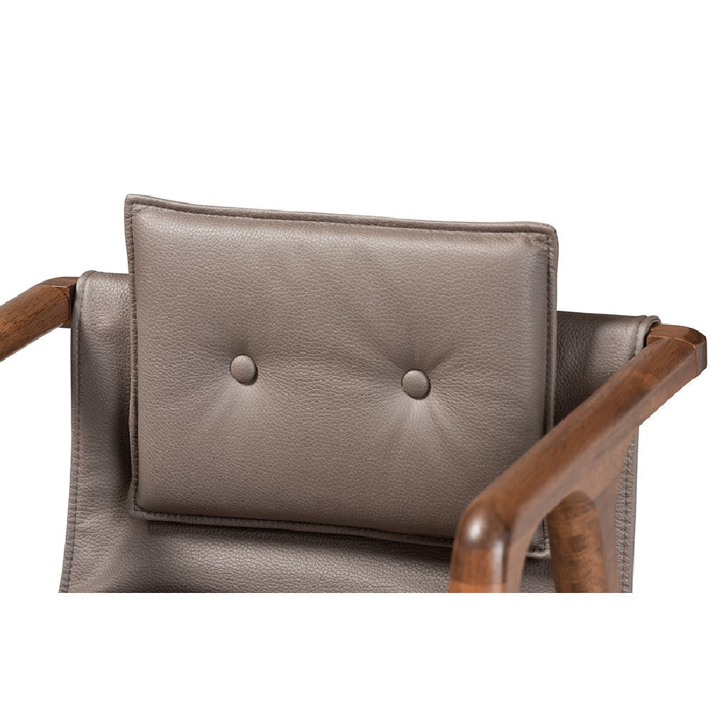 Baxton Studio Marcena Mid-Century Modern Grey Imitation Leather Upholstered and Walnut Brown Finished Wood 7-Piece Dining Set