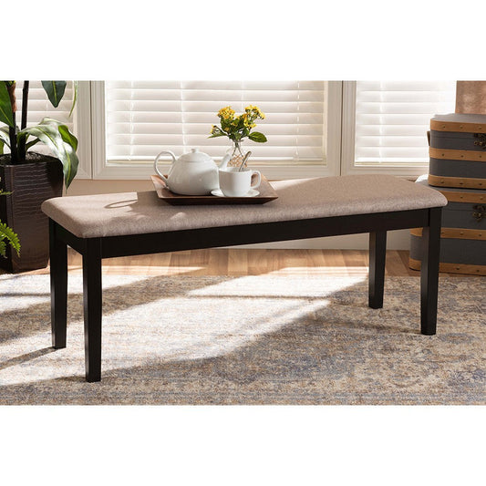 Baxton Studio Teresa Modern and Contemporary Transitional Sand Fabric Upholstered and Dark Brown Finished Wood Dining Bench