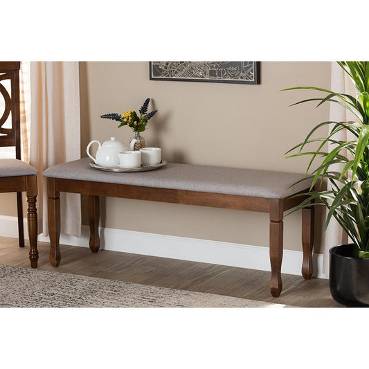 Baxton Studio Corey Modern and Contemporary Grey Fabric Upholstered and Walnut Brown Finished Wood Dining Bench