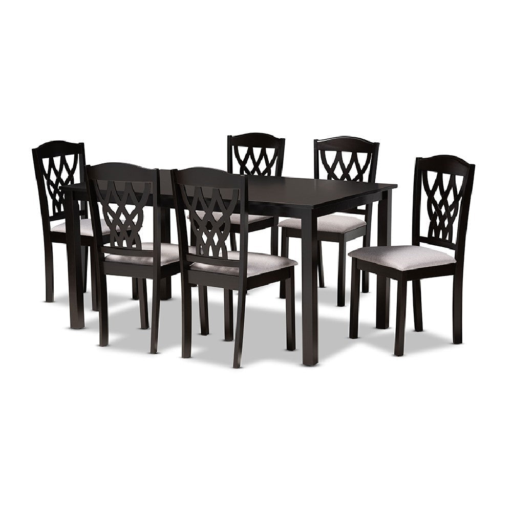 Baxton Studio Salem Modern and Contemporary Grey Fabric Upholstered and Dark Brown Finished Wood 7-Piece Dining Set