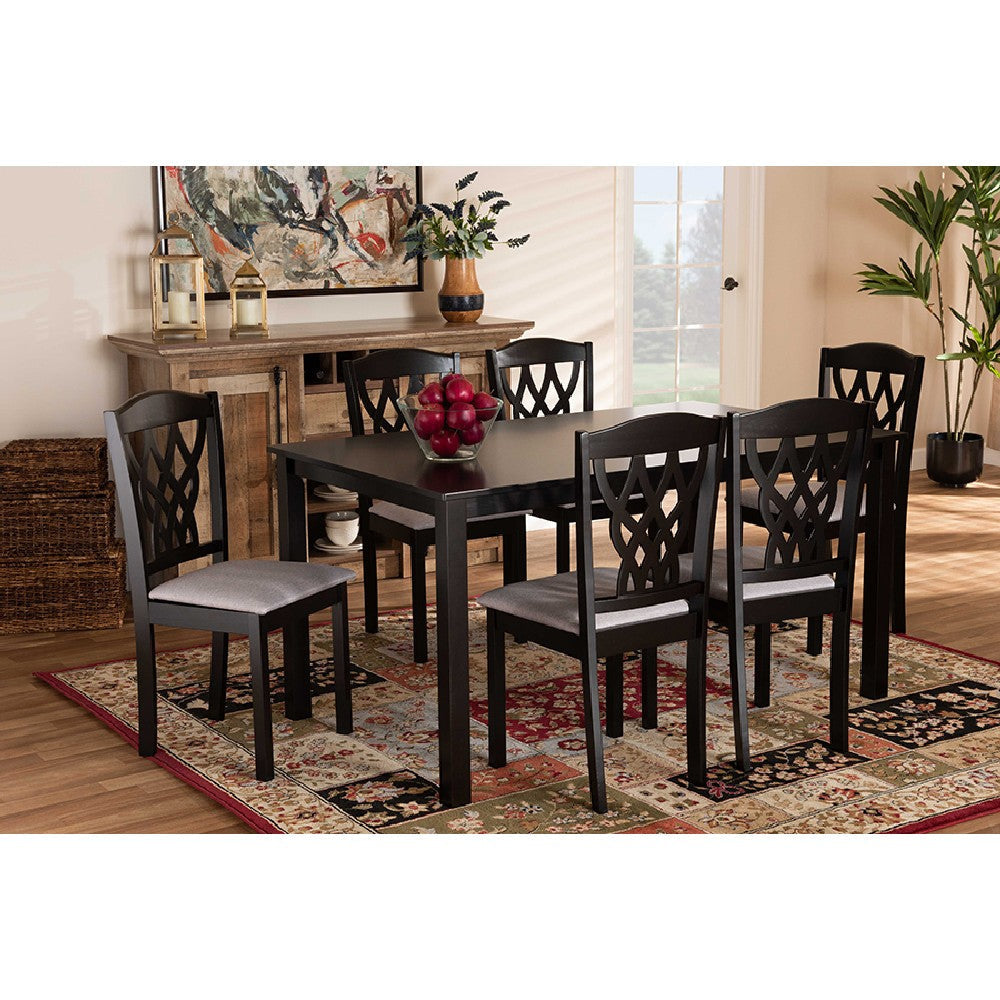 Baxton Studio Salem Modern and Contemporary Grey Fabric Upholstered and Dark Brown Finished Wood 7-Piece Dining Set