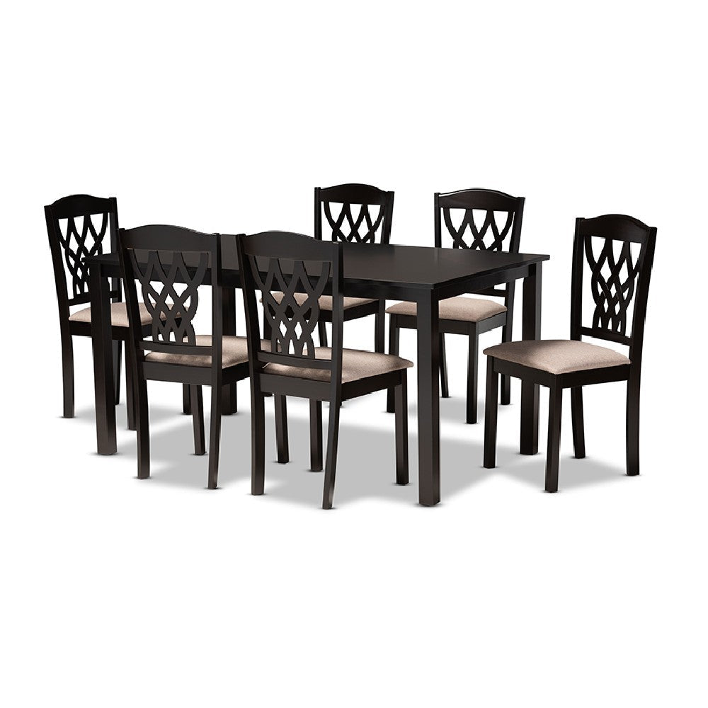 Baxton Studio Salem Modern and Contemporary Sand Fabric Upholstered and Dark Brown Finished Wood 7-Piece Dining Set