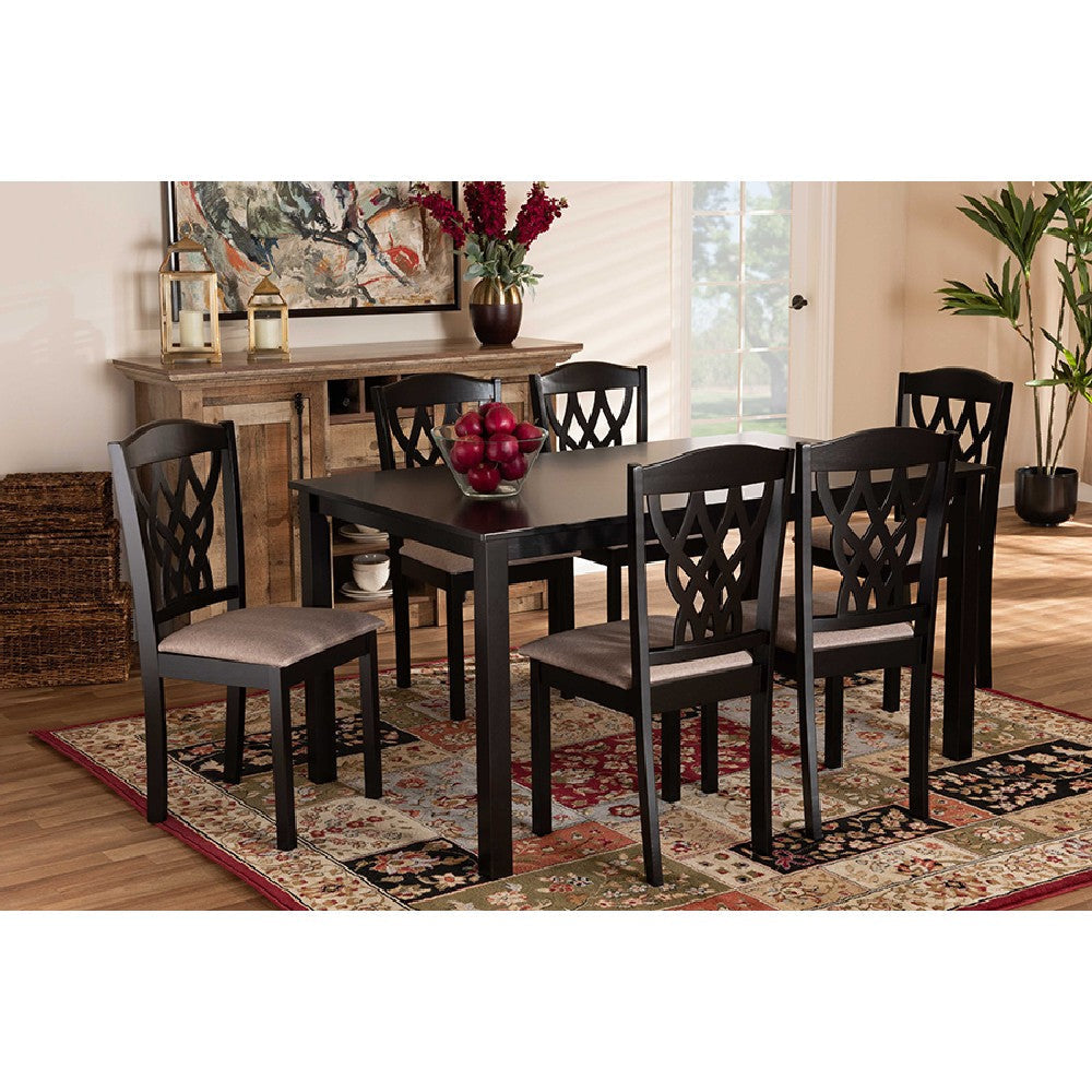 Baxton Studio Salem Modern and Contemporary Sand Fabric Upholstered and Dark Brown Finished Wood 7-Piece Dining Set