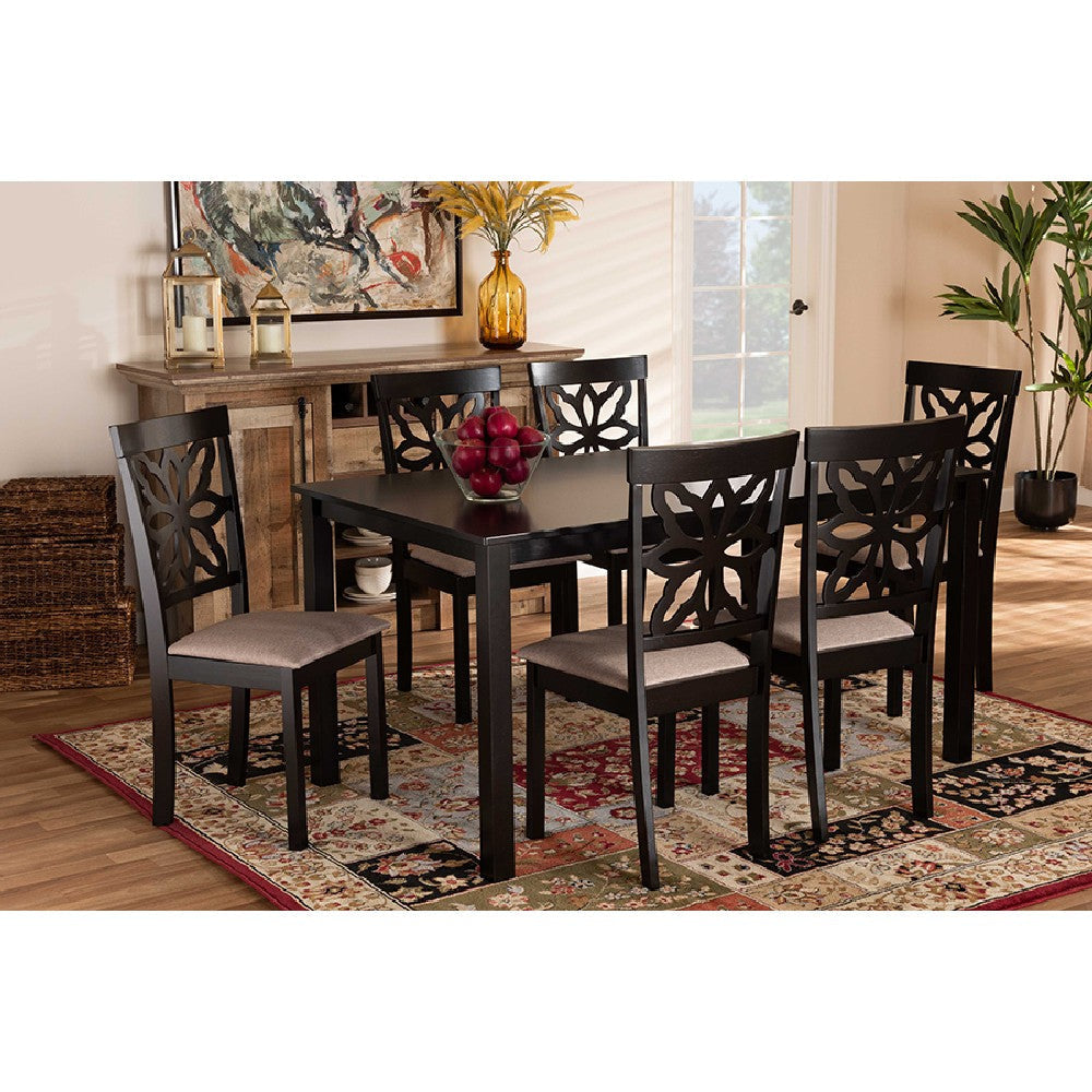 Baxton Studio Dallas Modern and Contemporary Sand Fabric Upholstered and Dark Brown Finished Wood 7-Piece Dining Set