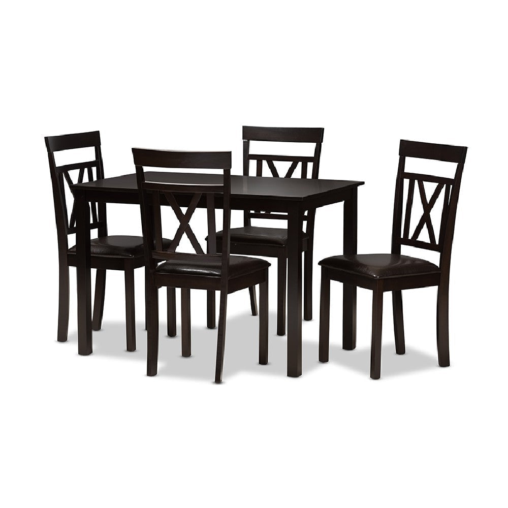 Baxton Studio Rosie Modern and Contemporary Dark Brown Faux Leather Upholstered 5-Piece Dining Set WHI-RH123C-Dark-Brown-Dining-Set