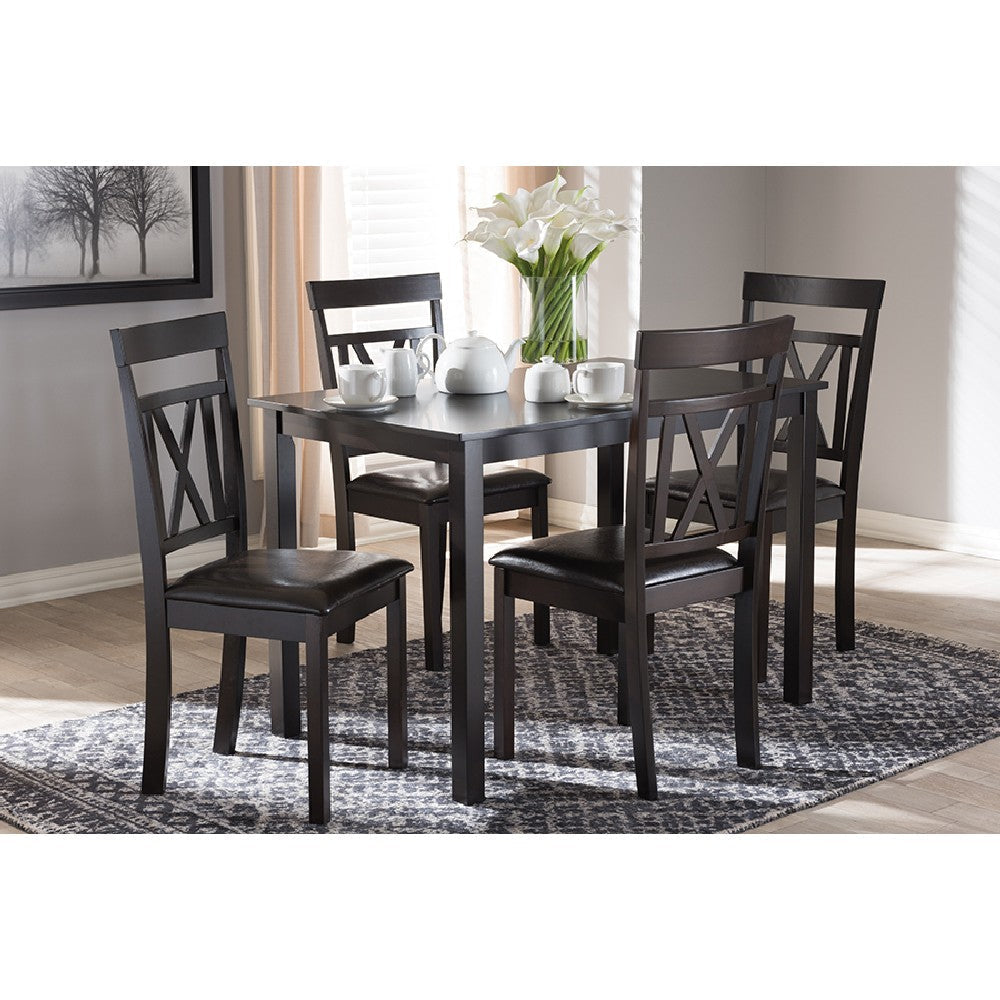 Baxton Studio Rosie Modern and Contemporary Dark Brown Faux Leather Upholstered 5-Piece Dining Set WHI-RH123C-Dark-Brown-Dining-Set