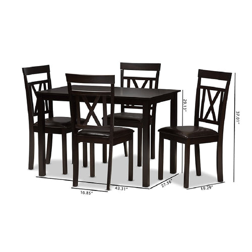 Baxton Studio Rosie Modern and Contemporary Dark Brown Faux Leather Upholstered 5-Piece Dining Set