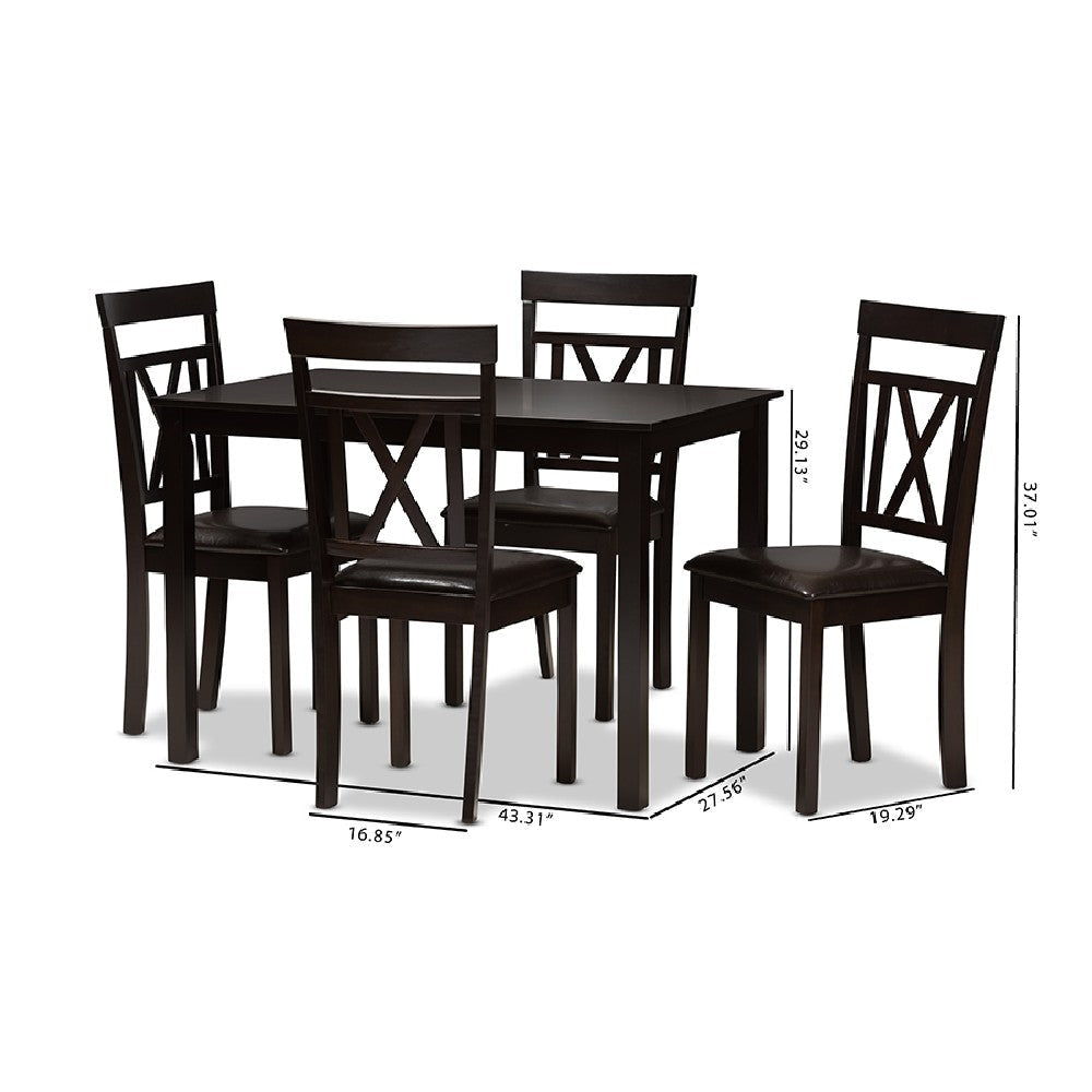 Baxton Studio Rosie Modern and Contemporary Dark Brown Faux Leather Upholstered 5-Piece Dining Set