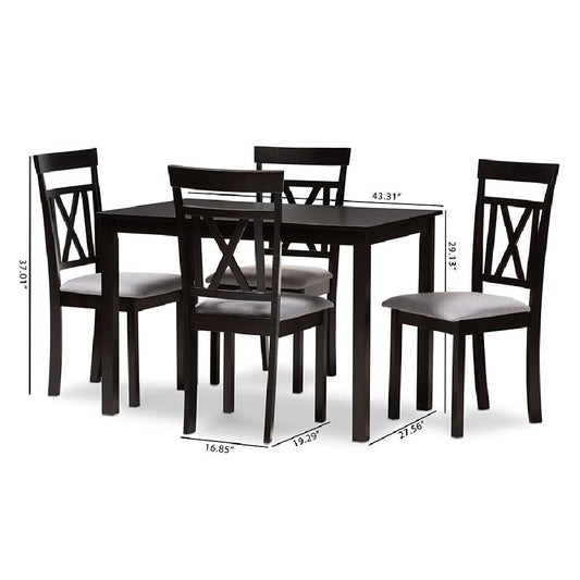 Baxton Studio Rosie Modern and Contemporary Espresso Brown Finished and Grey Fabric Upholstered 5-Piece Dining Set