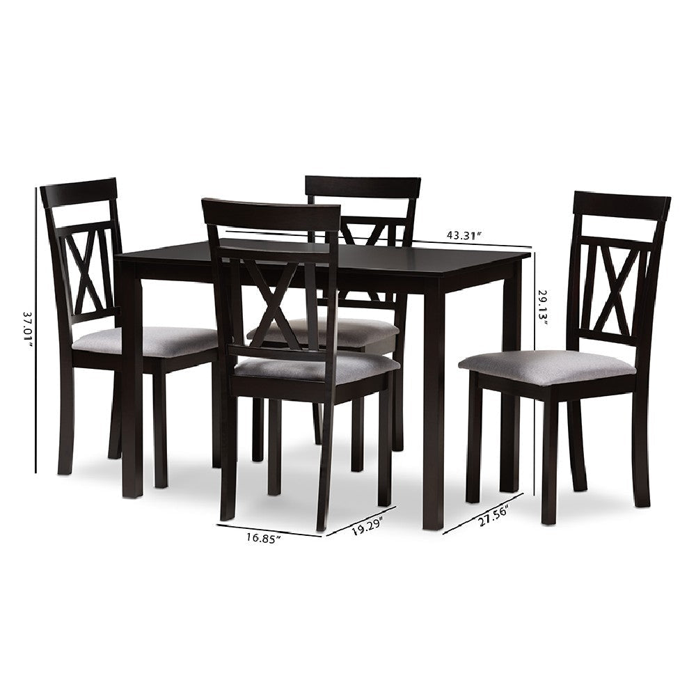 Baxton Studio Rosie Modern and Contemporary Espresso Brown Finished and Grey Fabric Upholstered 5-Piece Dining Set