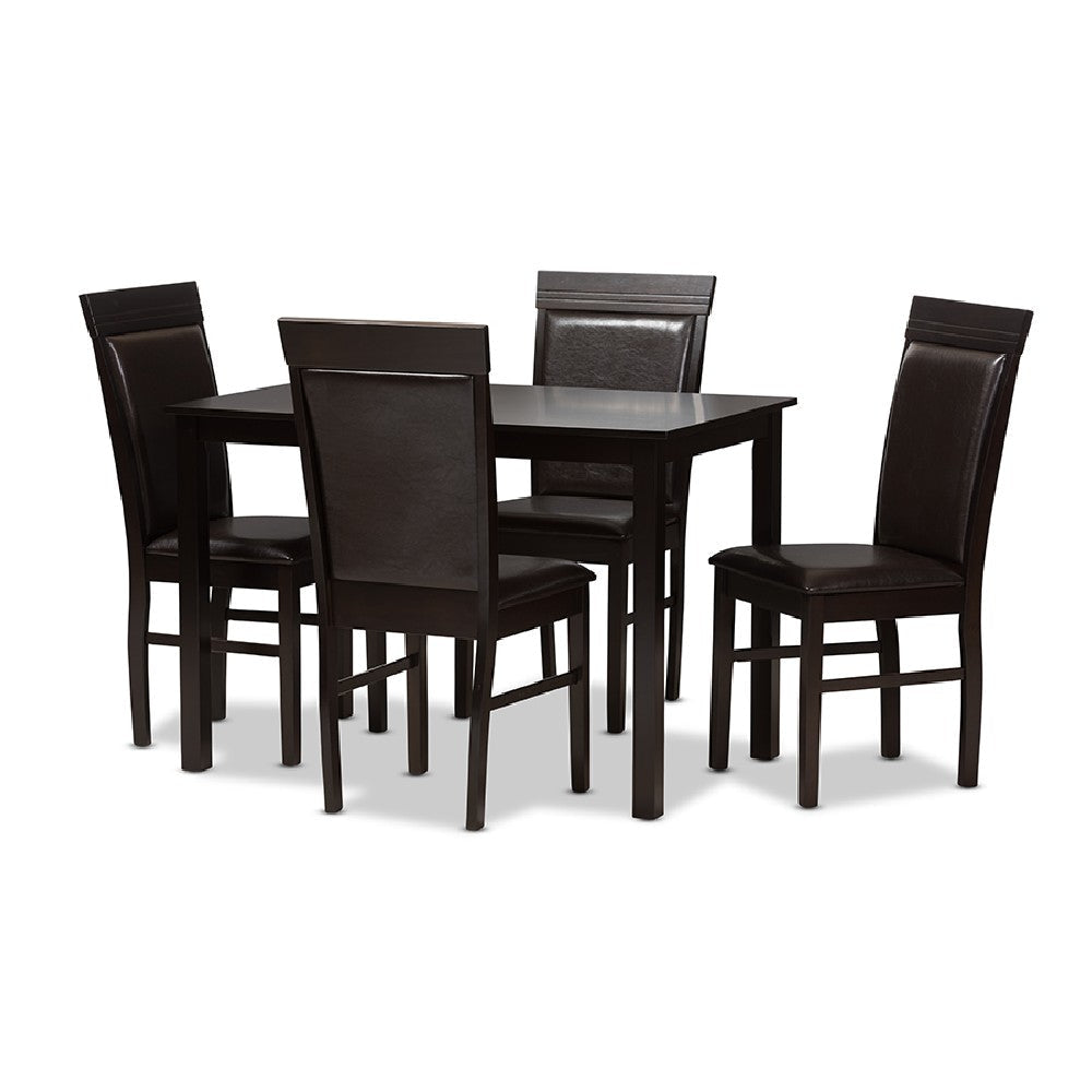 Baxton Studio Thea Modern and Contemporary Dark Brown Faux Leather Upholstered 5-Piece Dining Set WHI-RH131C-Dark-Brown-Dining-Set
