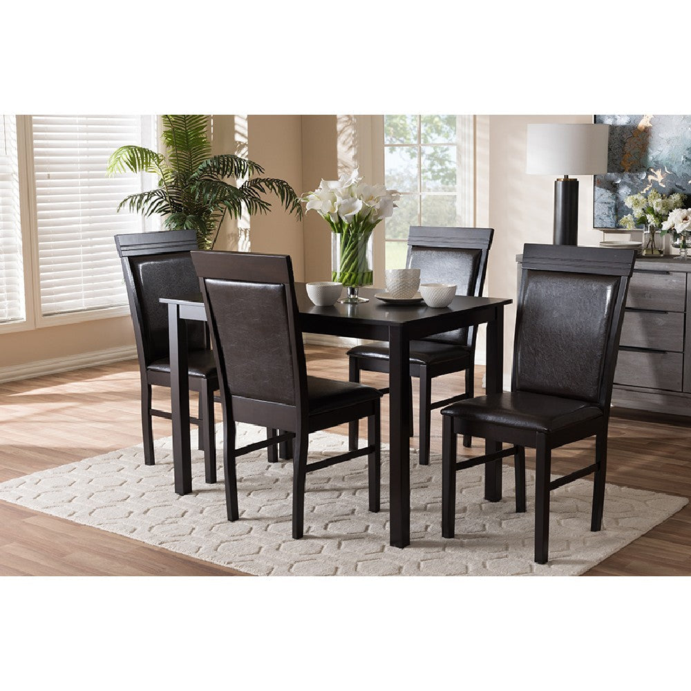 Baxton Studio Thea Modern and Contemporary Dark Brown Faux Leather Upholstered 5-Piece Dining Set WHI-RH131C-Dark-Brown-Dining-Set