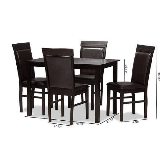 Baxton Studio Thea Modern and Contemporary Dark Brown Faux Leather Upholstered 5-Piece Dining Set