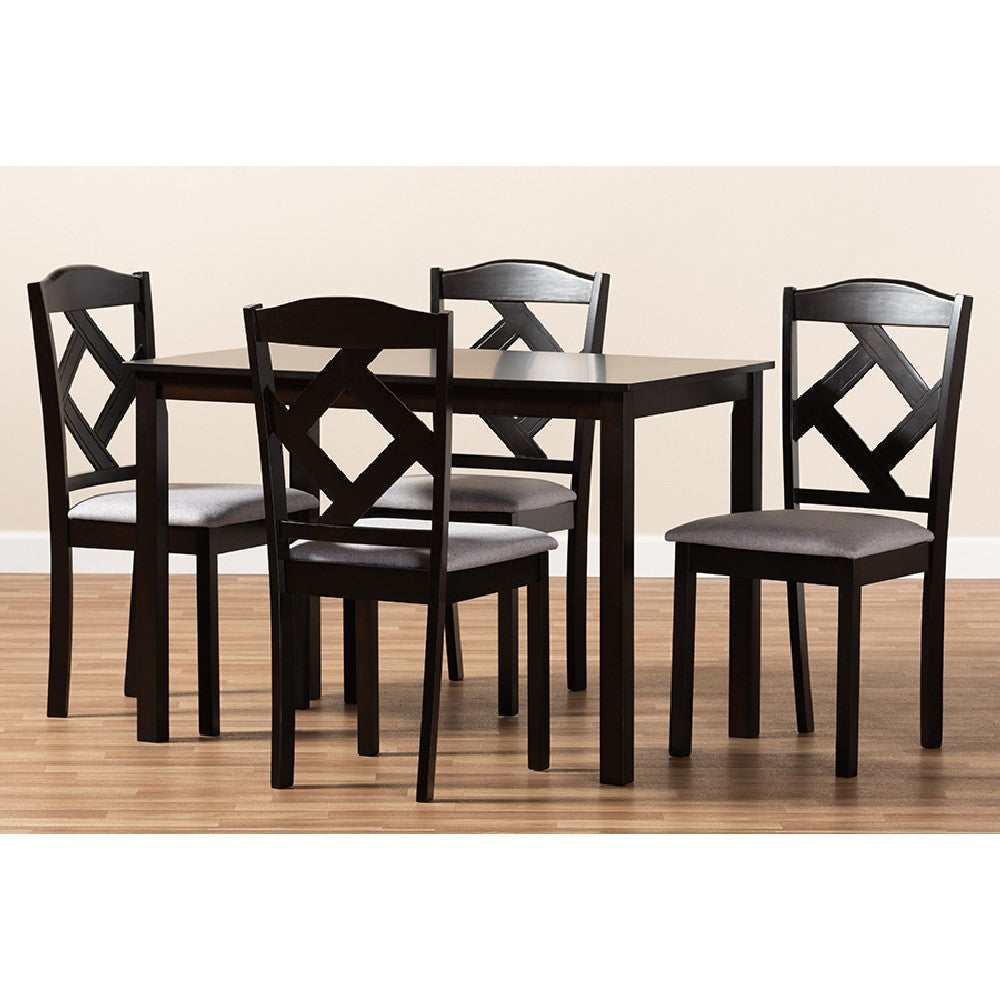 Baxton Studio Ruth Modern and Contemporary Espresso Brown Finished and Grey Fabric Upholstered 5-Piece Dining Set