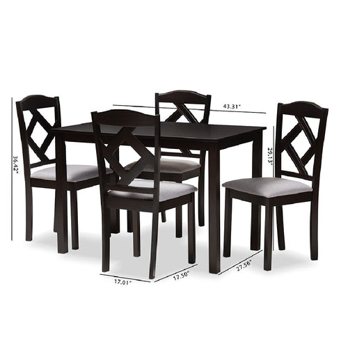 Baxton Studio Ruth Modern and Contemporary Espresso Brown Finished and Grey Fabric Upholstered 5-Piece Dining Set
