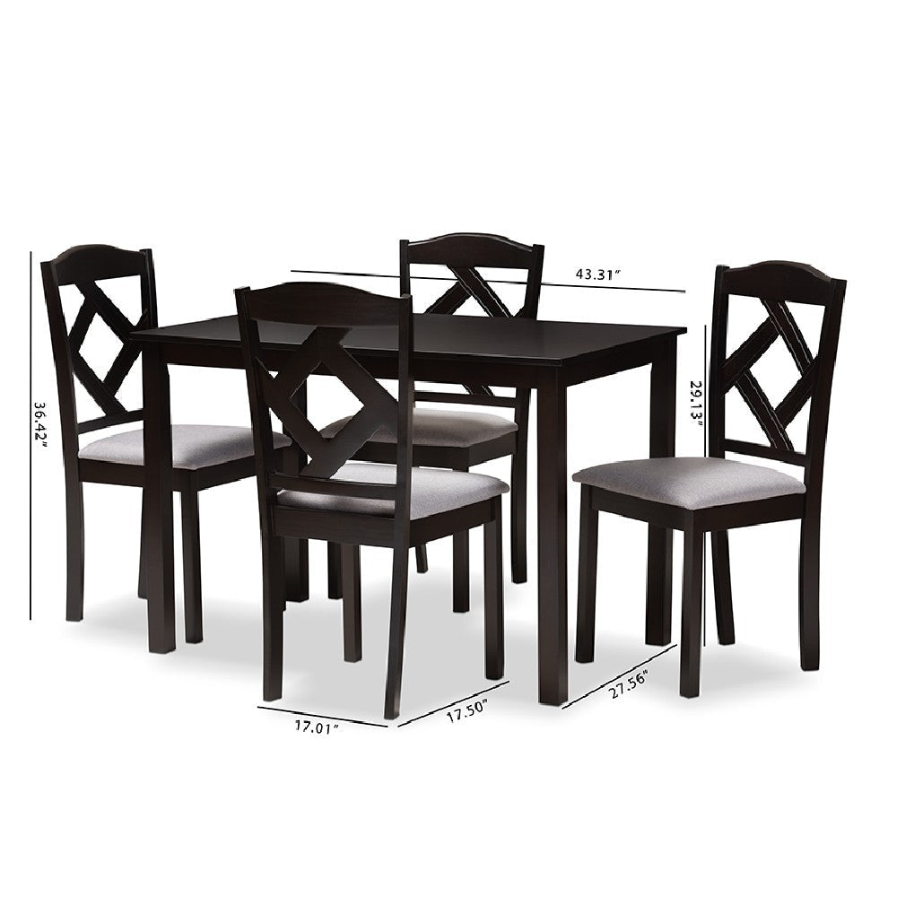 Baxton Studio Ruth Modern and Contemporary Espresso Brown Finished and Grey Fabric Upholstered 5-Piece Dining Set