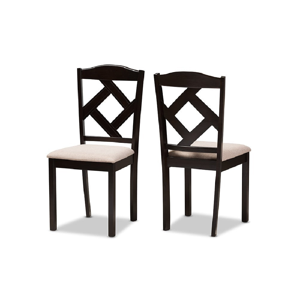 Baxton Studio Ruth Modern and Contemporary Beige Fabric Upholstered and Dark Brown Finished 5-Piece Dining Set