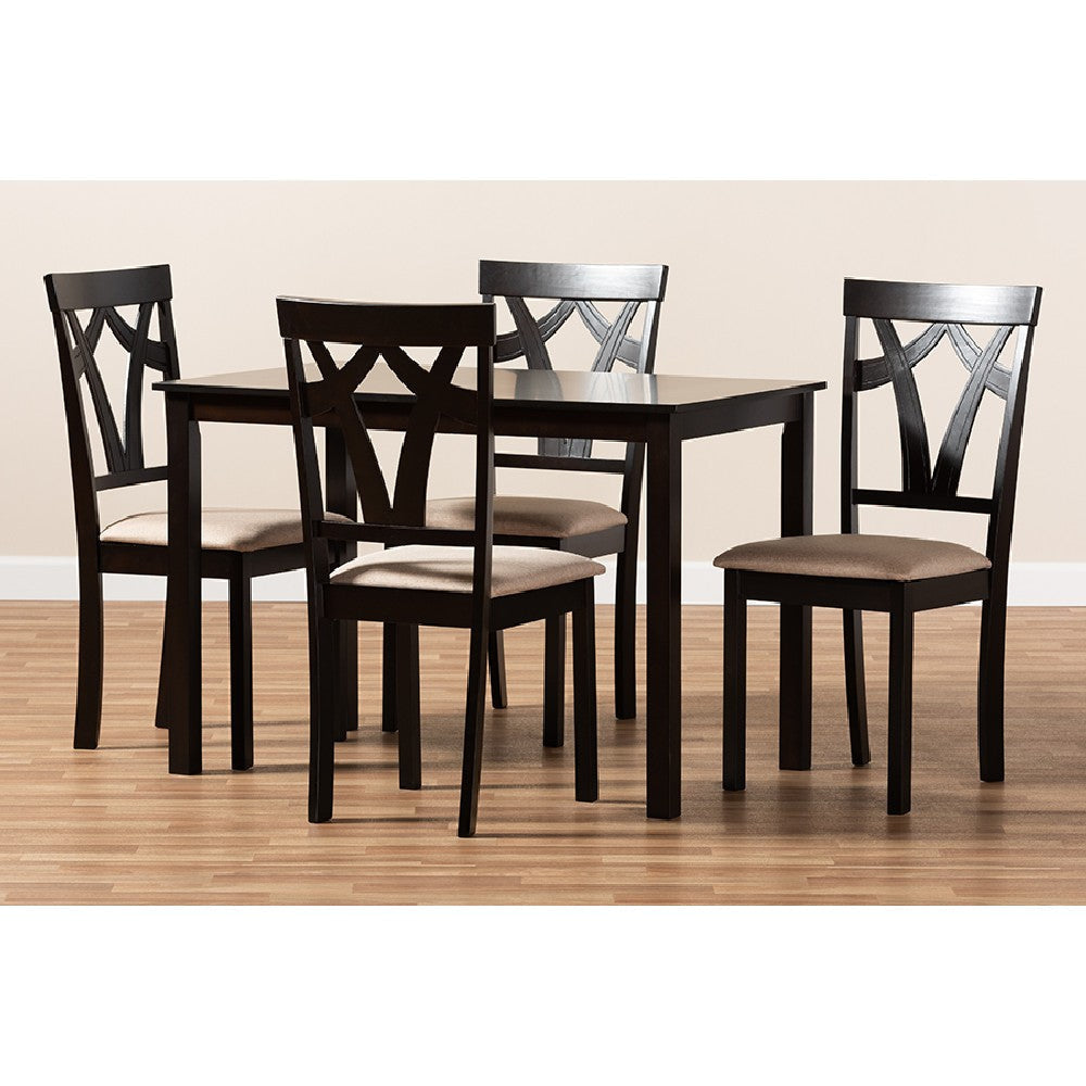 Baxton Studio Sylvia Modern and Contemporary Espresso Brown Finished and Sand Fabric Upholstered 5-Piece Dining Set
