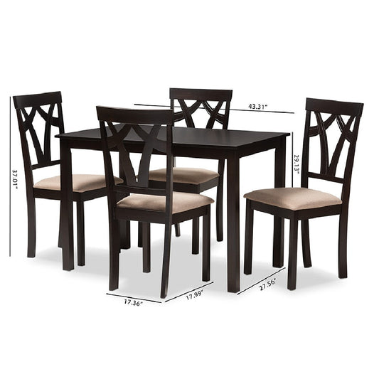 Baxton Studio Sylvia Modern and Contemporary Espresso Brown Finished and Sand Fabric Upholstered 5-Piece Dining Set