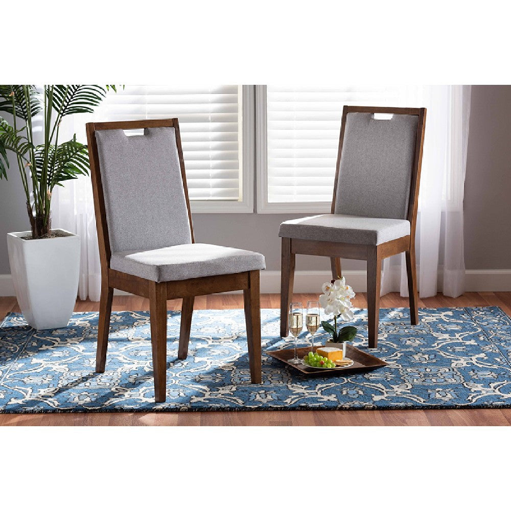 Baxton Studio Octavia Modern and Contemporary Grey Fabric Upholstered and Walnut Brown Finished Wood 2-Piece Dining Chair Set