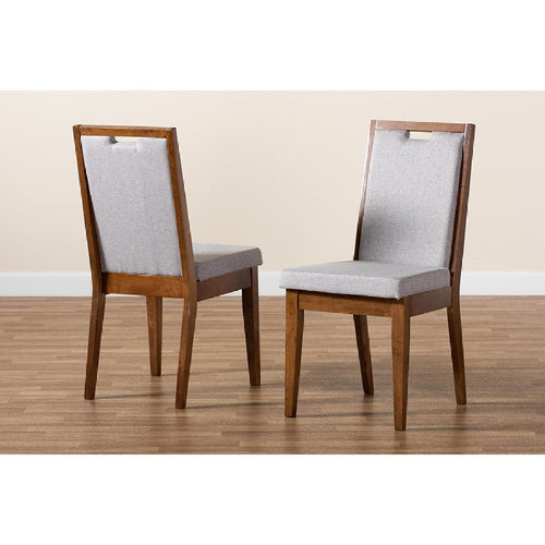 Baxton Studio Octavia Modern and Contemporary Grey Fabric Upholstered and Walnut Brown Finished Wood 2-Piece Dining Chair Set