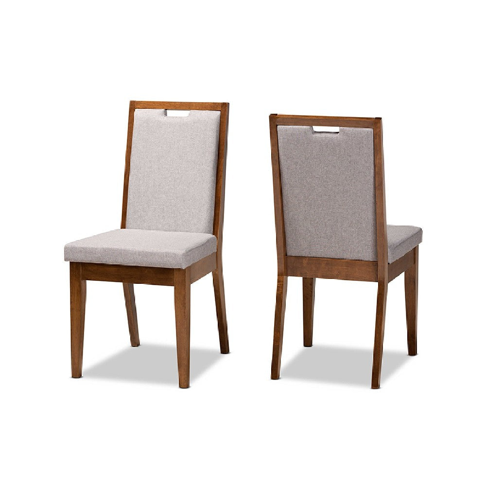 Baxton Studio Octavia Modern and Contemporary Grey Fabric Upholstered and Walnut Brown Finished Wood 2-Piece Dining Chair Set