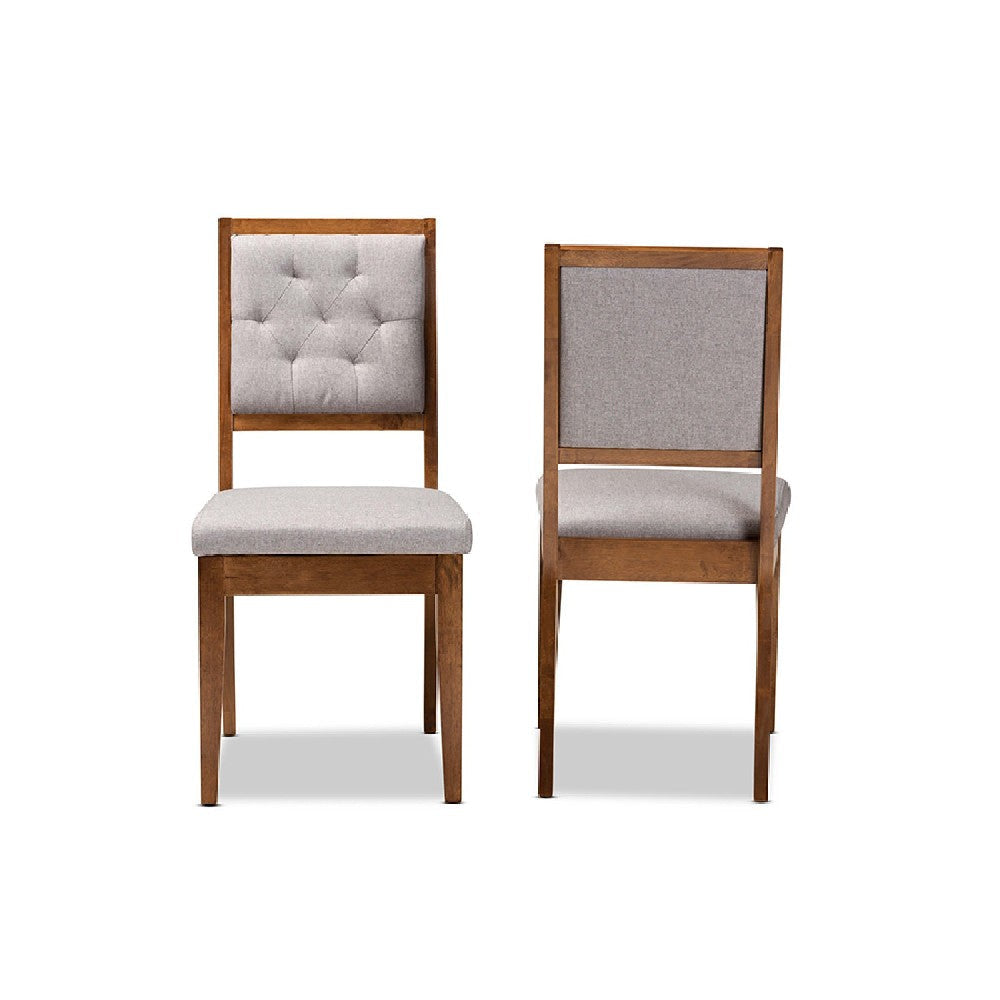 Baxton Studio Gideon Modern and Contemporary Grey Fabric Upholstered and Walnut Brown Finished Wood 2-Piece Dining Chair Set