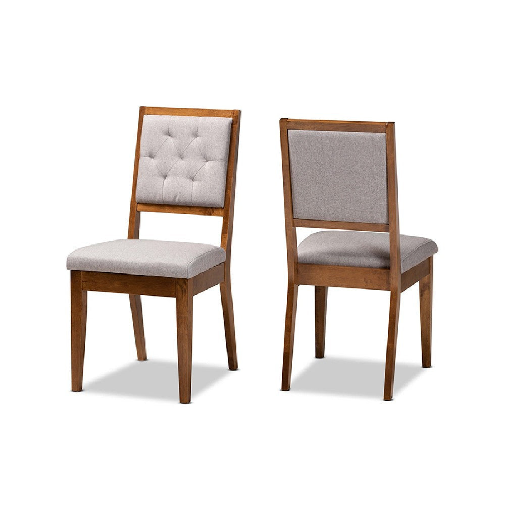 Baxton Studio Gideon Modern and Contemporary Grey Fabric Upholstered and Walnut Brown Finished Wood 2-Piece Dining Chair Set