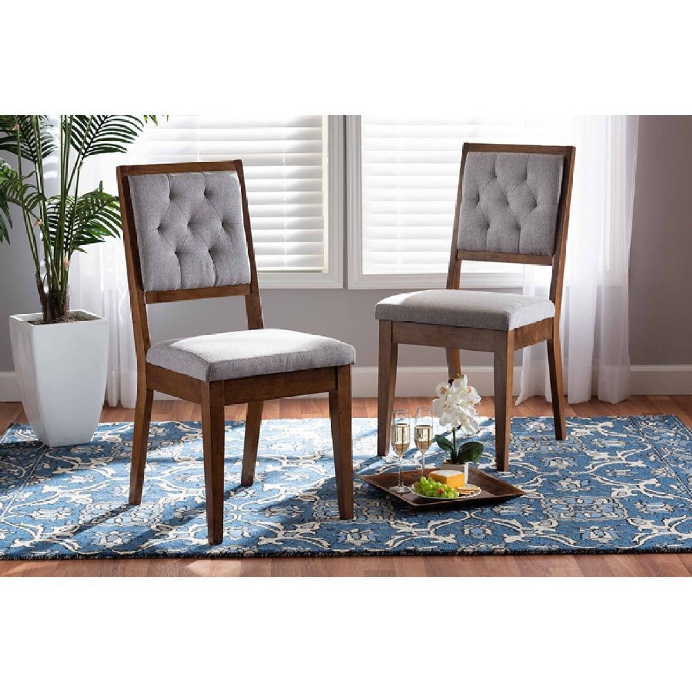 Baxton Studio Gideon Modern and Contemporary Grey Fabric Upholstered and Walnut Brown Finished Wood 2-Piece Dining Chair Set