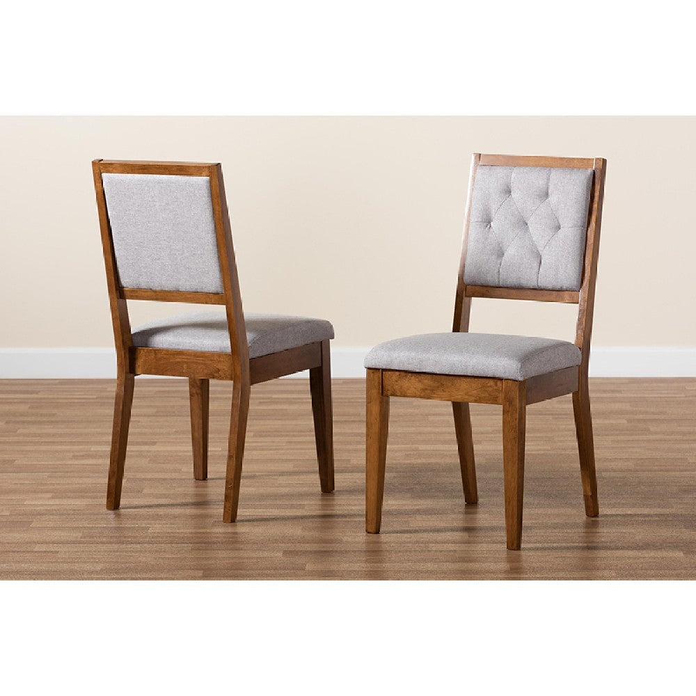 Baxton Studio Gideon Modern and Contemporary Grey Fabric Upholstered and Walnut Brown Finished Wood 2-Piece Dining Chair Set