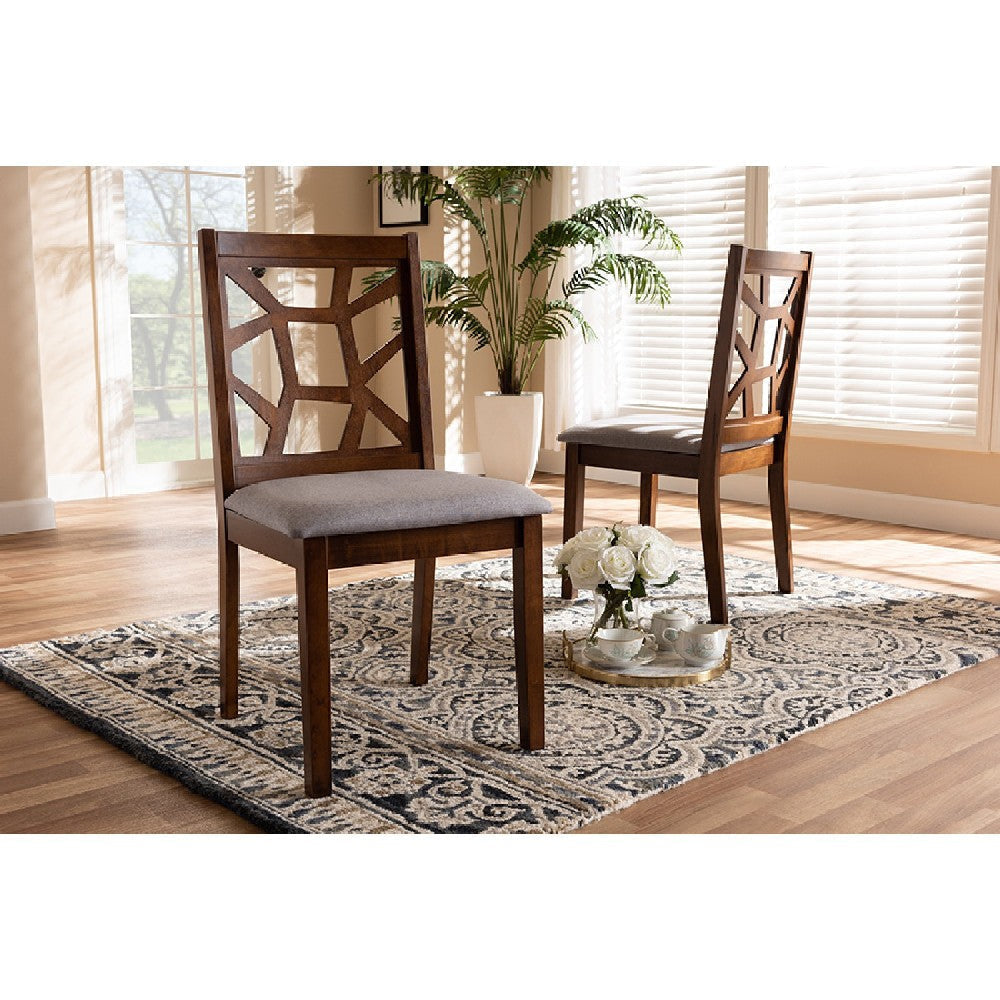 Baxton Studio Abilene Mid-Century Grey Fabric Upholstered and Walnut Brown Finished Dining Chair Set of 2
