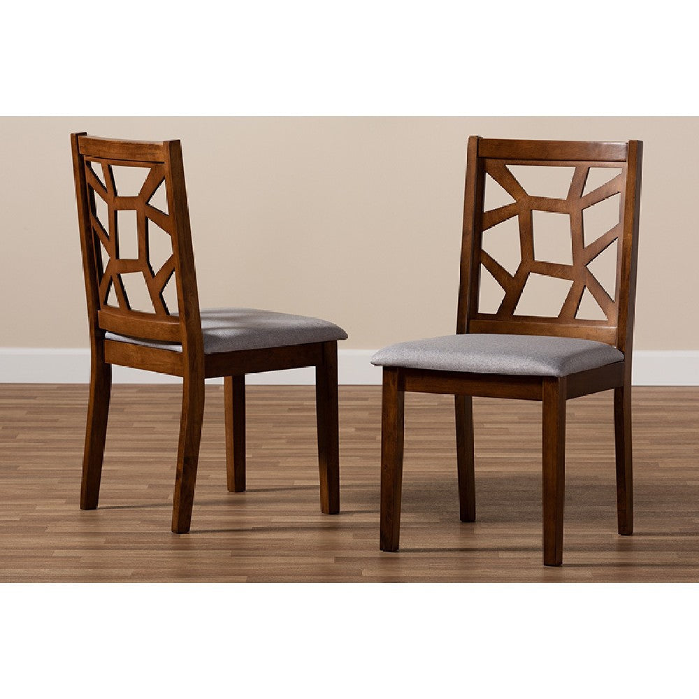 Baxton Studio Abilene Mid-Century Grey Fabric Upholstered and Walnut Brown Finished Dining Chair Set of 2