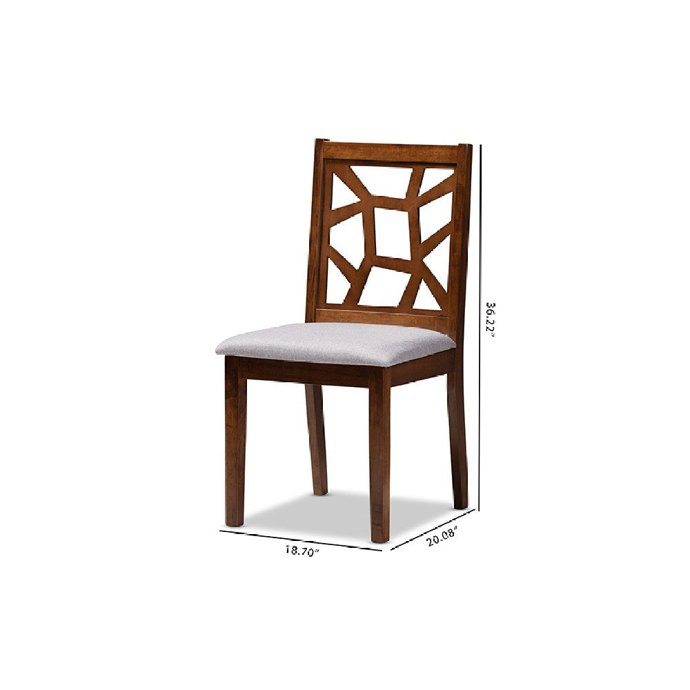 Baxton Studio Abilene Mid-Century Grey Fabric Upholstered and Walnut Brown Finished Dining Chair Set of 2