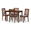 Baxton Studio Abilene Mid-Century Walnut Finished and Grey Fabric Upholstered 5-Piece Dining Set WHI-RH3010C-Walnut-Grey-Dining-Set