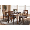 Baxton Studio Abilene Mid-Century Walnut Finished and Grey Fabric Upholstered 5-Piece Dining Set WHI-RH3010C-Walnut-Grey-Dining-Set