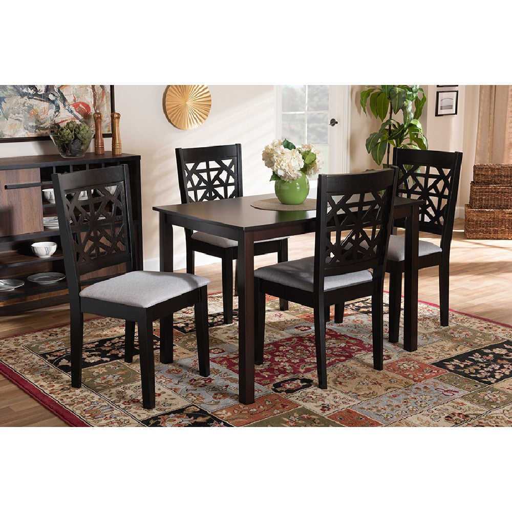 Baxton Studio Jackson Modern and Contemporary Grey Fabric Upholstered and Espresso Brown Finished Wood 5-Piece Dining Set