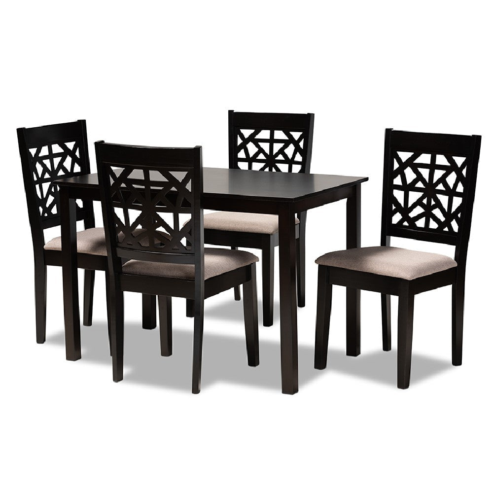 Baxton Studio Jackson Modern and Contemporary Sand Fabric Upholstered and Espresso Brown Finished Wood 5-Piece Dining Set