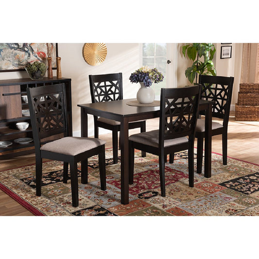 Baxton Studio Jackson Modern and Contemporary Sand Fabric Upholstered and Espresso Brown Finished Wood 5-Piece Dining Set