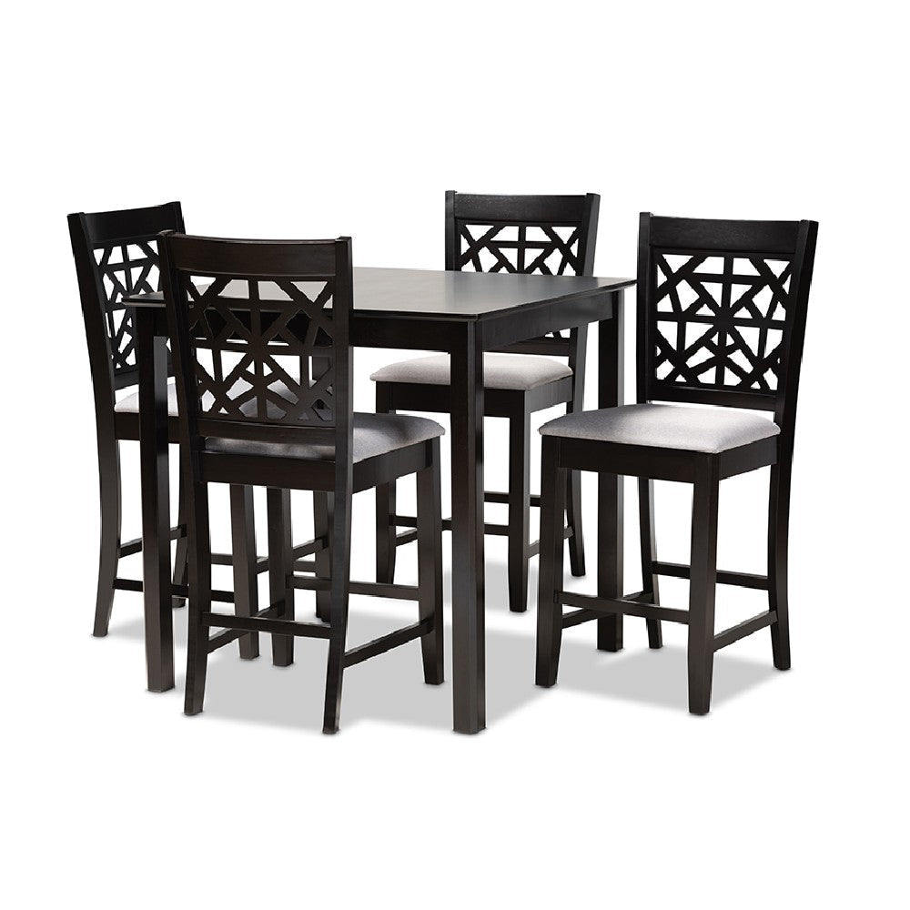 Baxton Studio Devon Modern and Contemporary Grey Fabric Upholstered and Espresso Brown Finished Wood 5-Piece Pub Dining Set