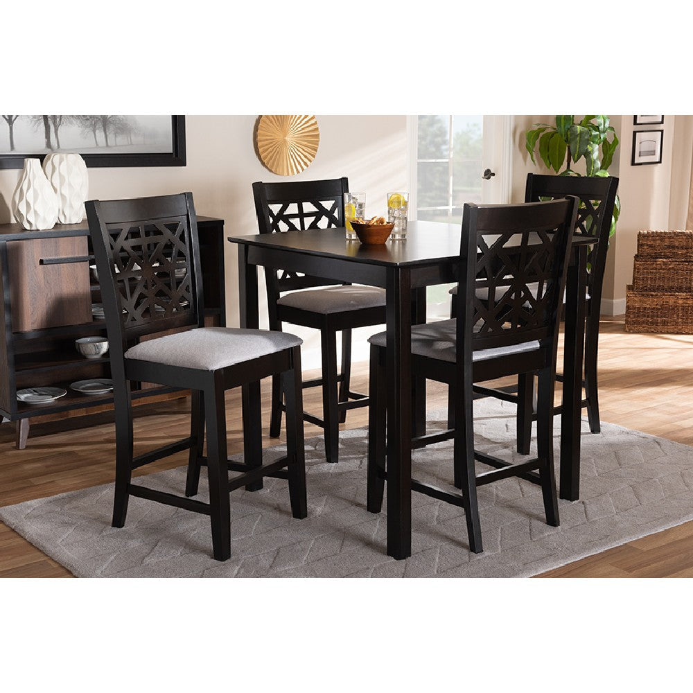 Baxton Studio Devon Modern and Contemporary Grey Fabric Upholstered and Espresso Brown Finished Wood 5-Piece Pub Dining Set