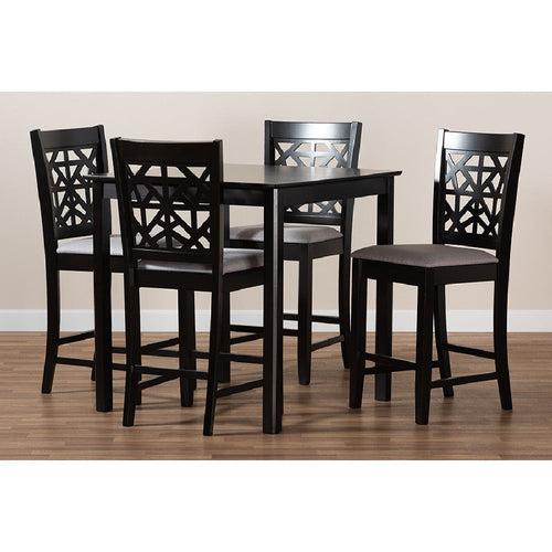 Baxton Studio Devon Modern and Contemporary Grey Fabric Upholstered and Espresso Brown Finished Wood 5-Piece Pub Dining Set