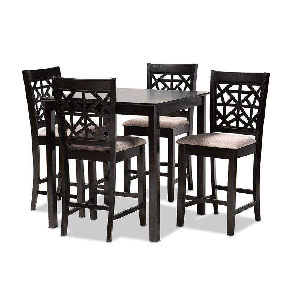 Baxton Studio Devon Modern and Contemporary Sand Fabric Upholstered and Espresso Brown Finished Wood 5-Piece Pub Dining Set