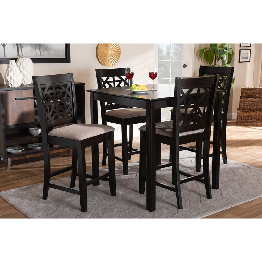 Baxton Studio Devon Modern and Contemporary Sand Fabric Upholstered and Espresso Brown Finished Wood 5-Piece Pub Dining Set