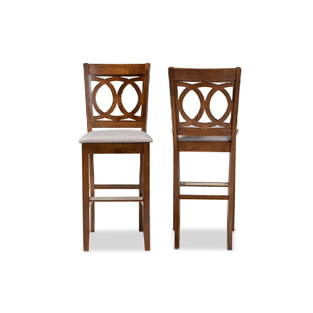 Baxton Studio Carson Modern and Contemporary Grey Fabric Upholstered and Walnut Brown Finished Wood 2-Piece Bar Stool Set