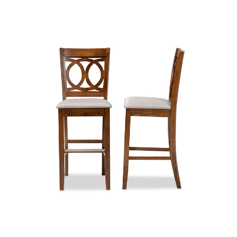 Baxton Studio Carson Modern and Contemporary Grey Fabric Upholstered and Walnut Brown Finished Wood 2-Piece Bar Stool Set