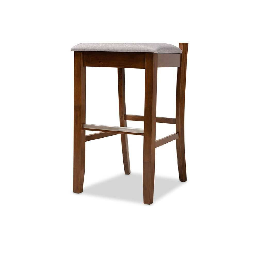 Baxton Studio Carson Modern and Contemporary Grey Fabric Upholstered and Walnut Brown Finished Wood 2-Piece Bar Stool Set