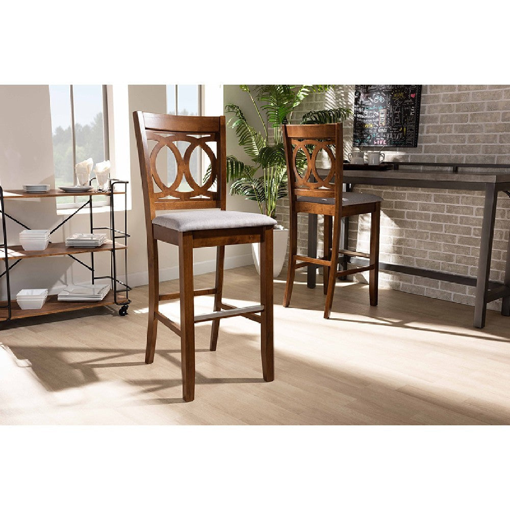 Baxton Studio Carson Modern and Contemporary Grey Fabric Upholstered and Walnut Brown Finished Wood 2-Piece Bar Stool Set